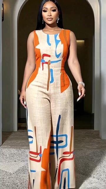 Round Neck Sleeveless Colorblock Wide Leg Linen Jumpsuit-Beige