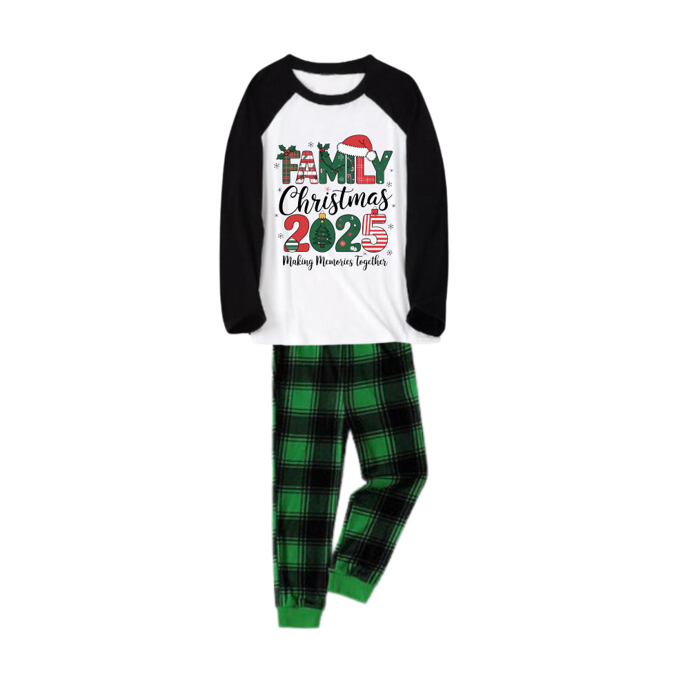 Black Raglan Top Green Plaid Christmas Pajamas Set With Holiday Lettering