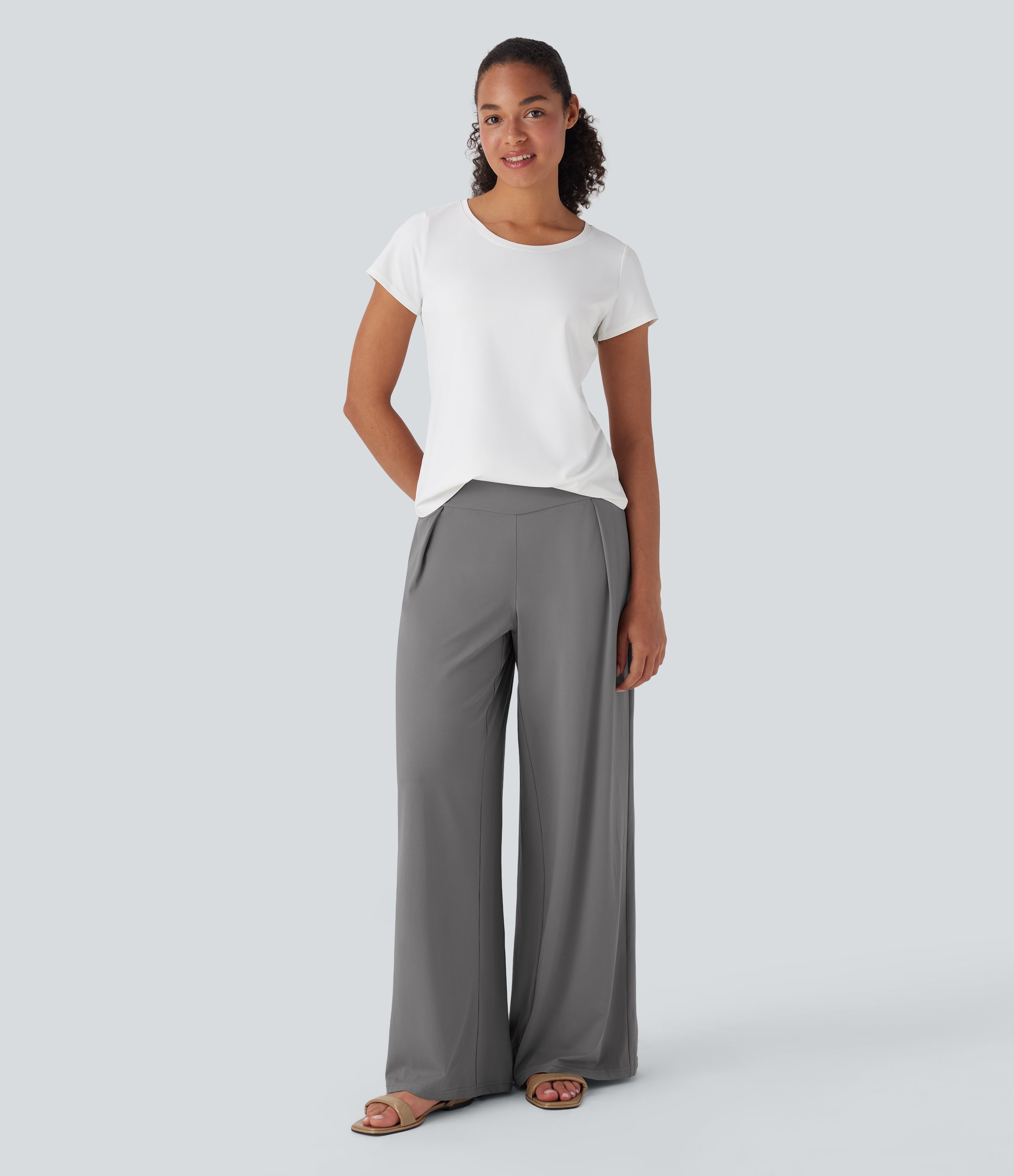 High Waisted Wide Leg Casual Pants with Pockets