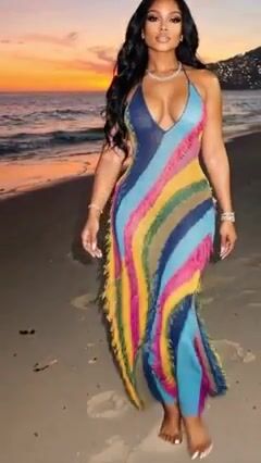 Halter Backless Colorblock Slim Vacation Maxi Dresses-Multicolor