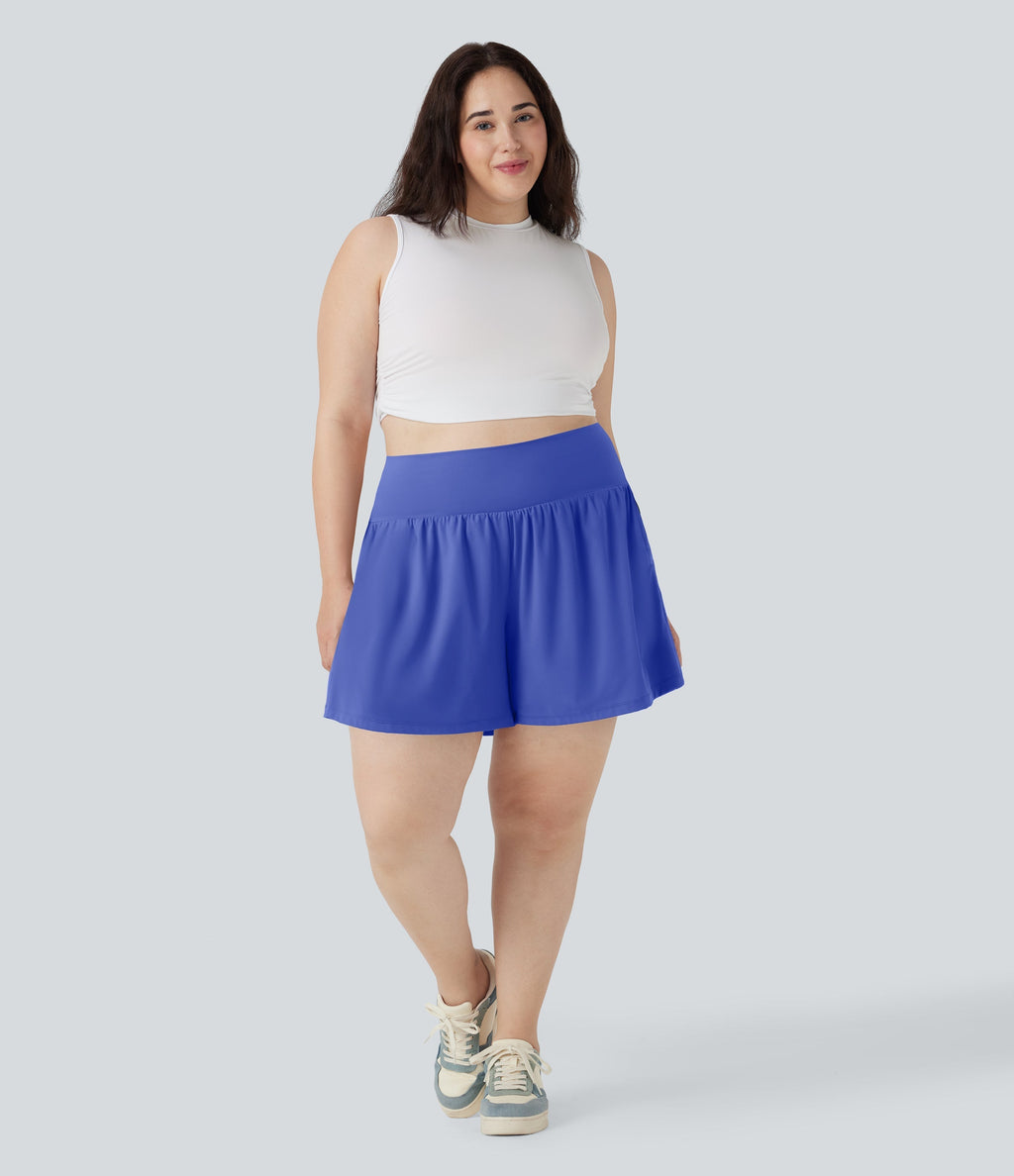 SoftlyZeroTM Airy Super High Waisted 2-in-1 Cool Touch Yoga Plus Size Shorts 7" with Pockets