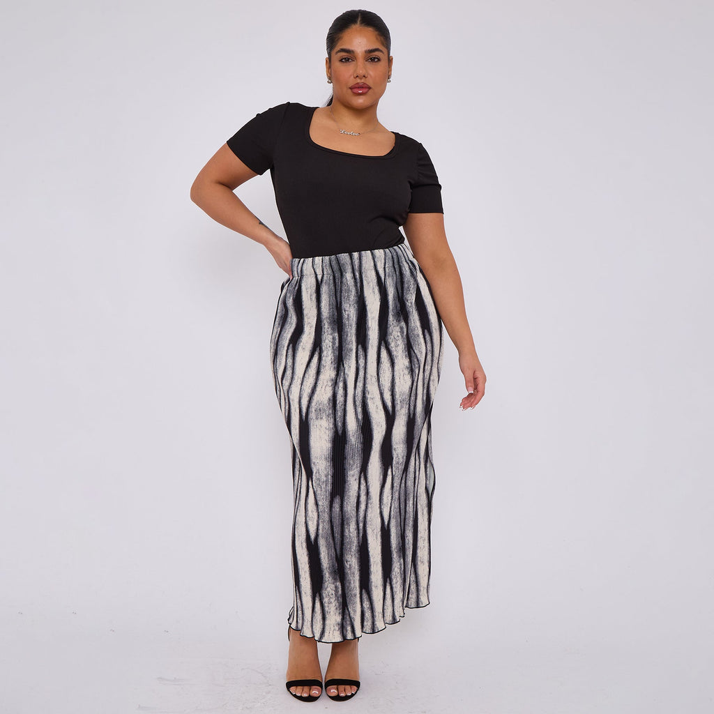 Bold Black & White Waves Monochrome Ripple Pleated Skirt