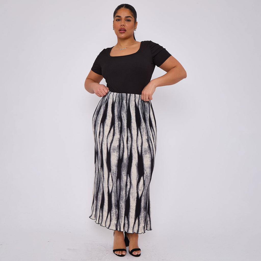 Bold Black & White Waves Monochrome Ripple Pleated Skirt