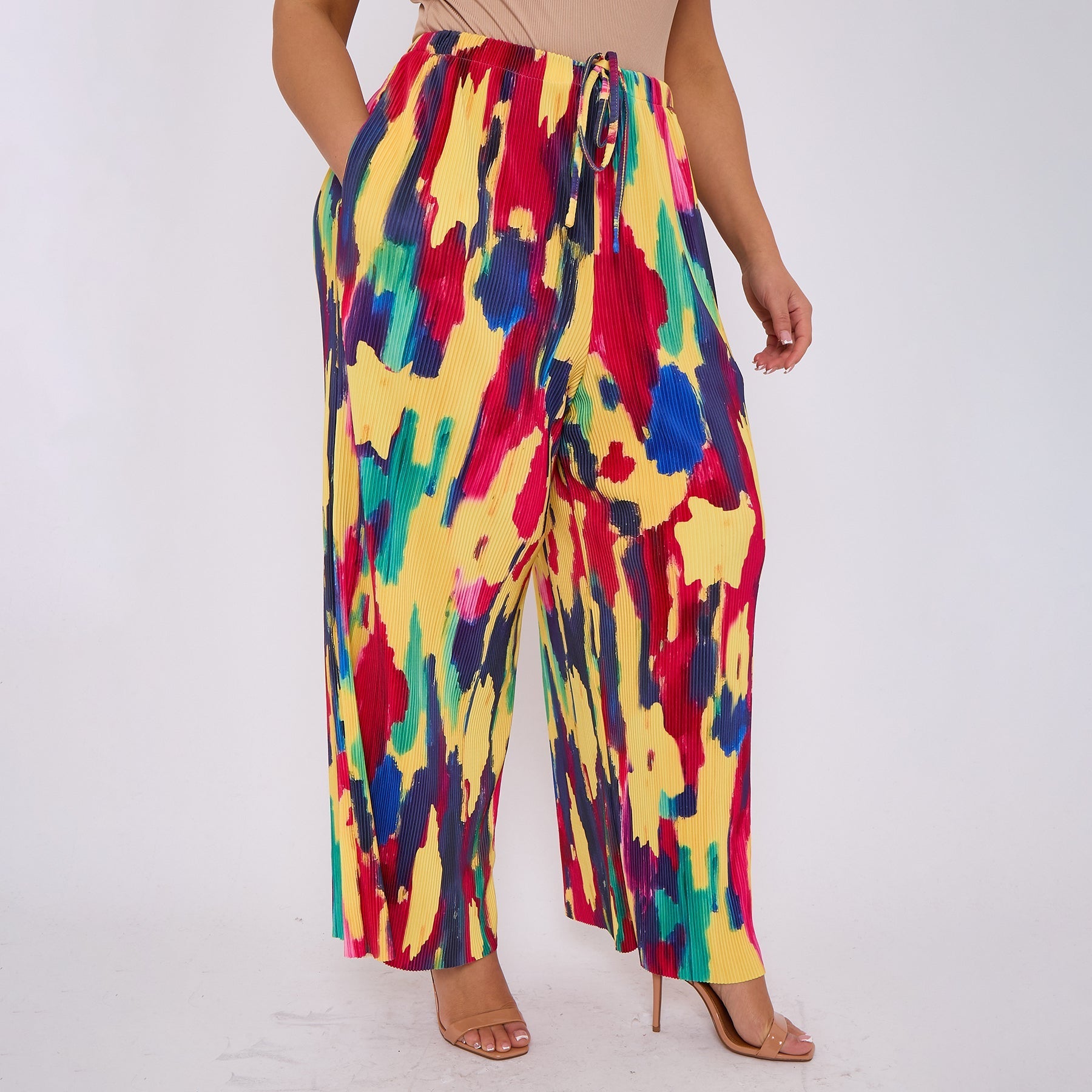 Abstract Tie-dye Palazzo Pleated Pants With Pockets