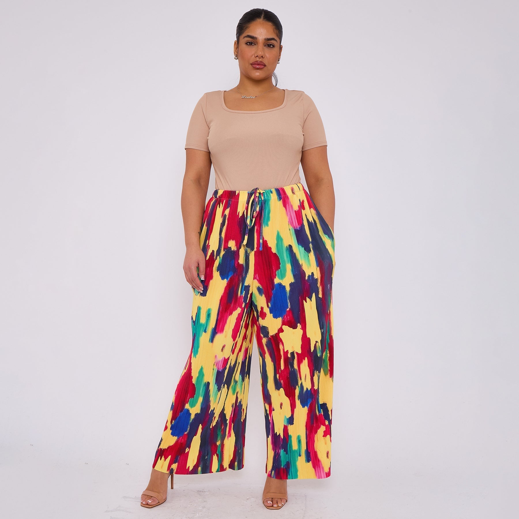 Abstract Tie-dye Palazzo Pleated Pants With Pockets