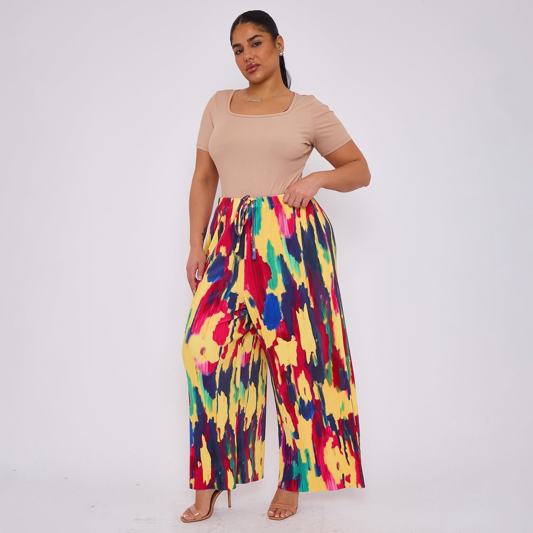 Abstract Tie-dye Palazzo Pleated Pants With Pockets