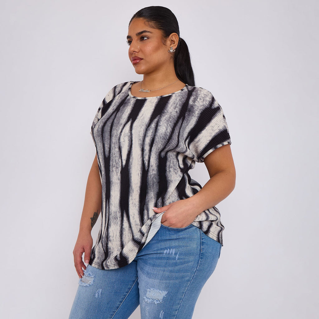 Monochrome Ripple Crew Neck Short Sleeve Shirt
