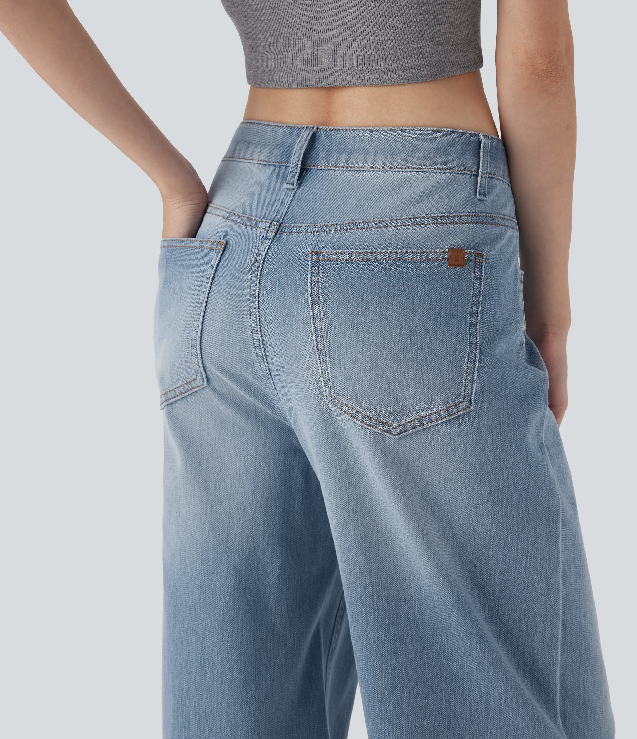 FlexTM Mid Rise Washed Casual Baggy Jeans with Pockets