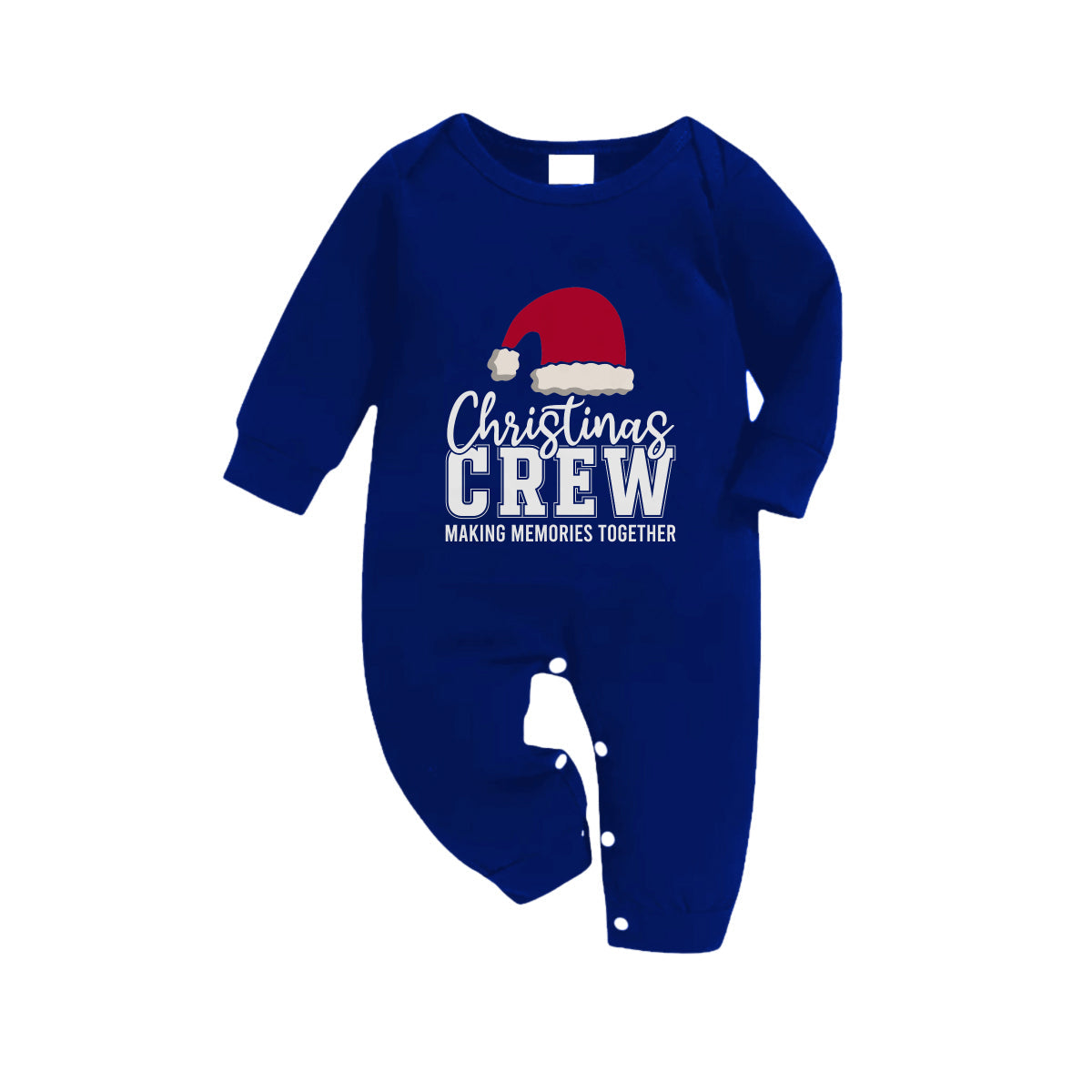 Christmas Family Matching Pajamas-Navy & White Plaid Pjs Set with "Christmas Crew Making Memories Together" and Santa Hat Pattern Print