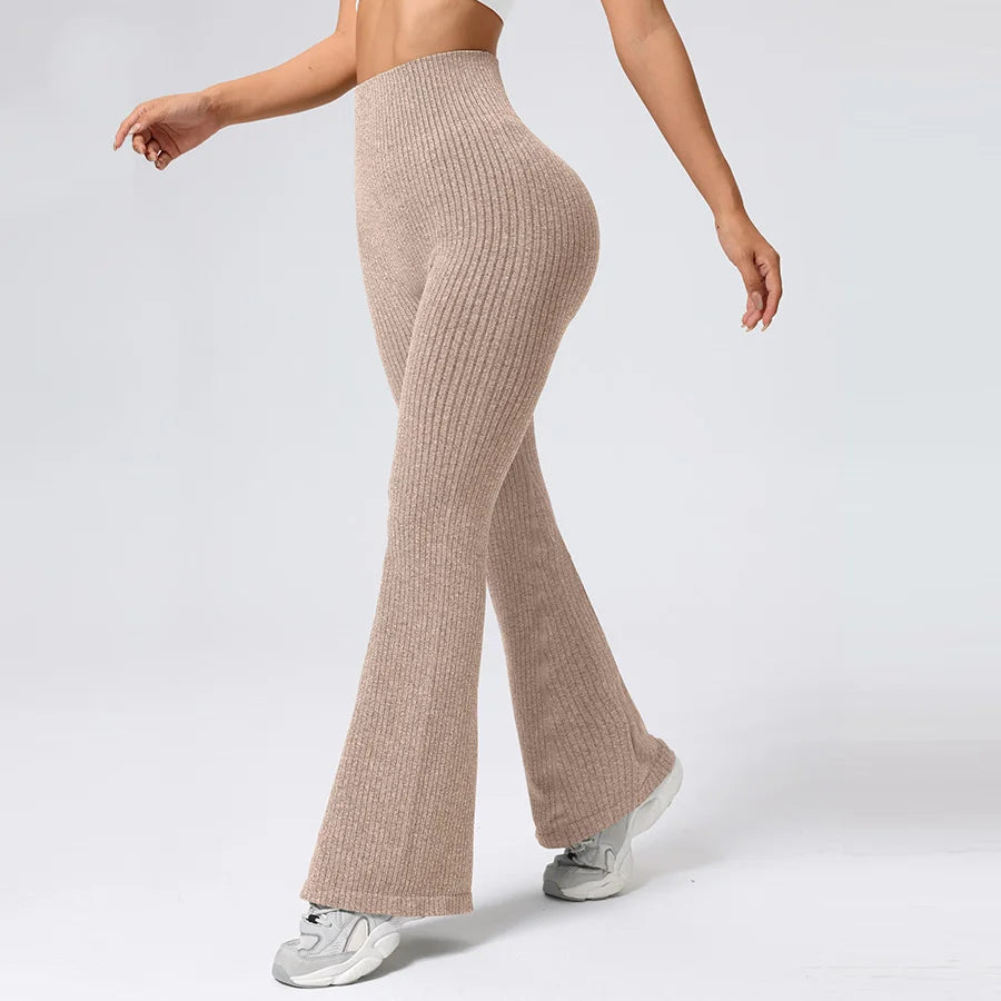 Breathable Flared Trousers Yoga-to-Street Chic Athleisure Fitness Pants Trendy Women's High-Waisted Yoga Gym Wear 4-Way Stretch