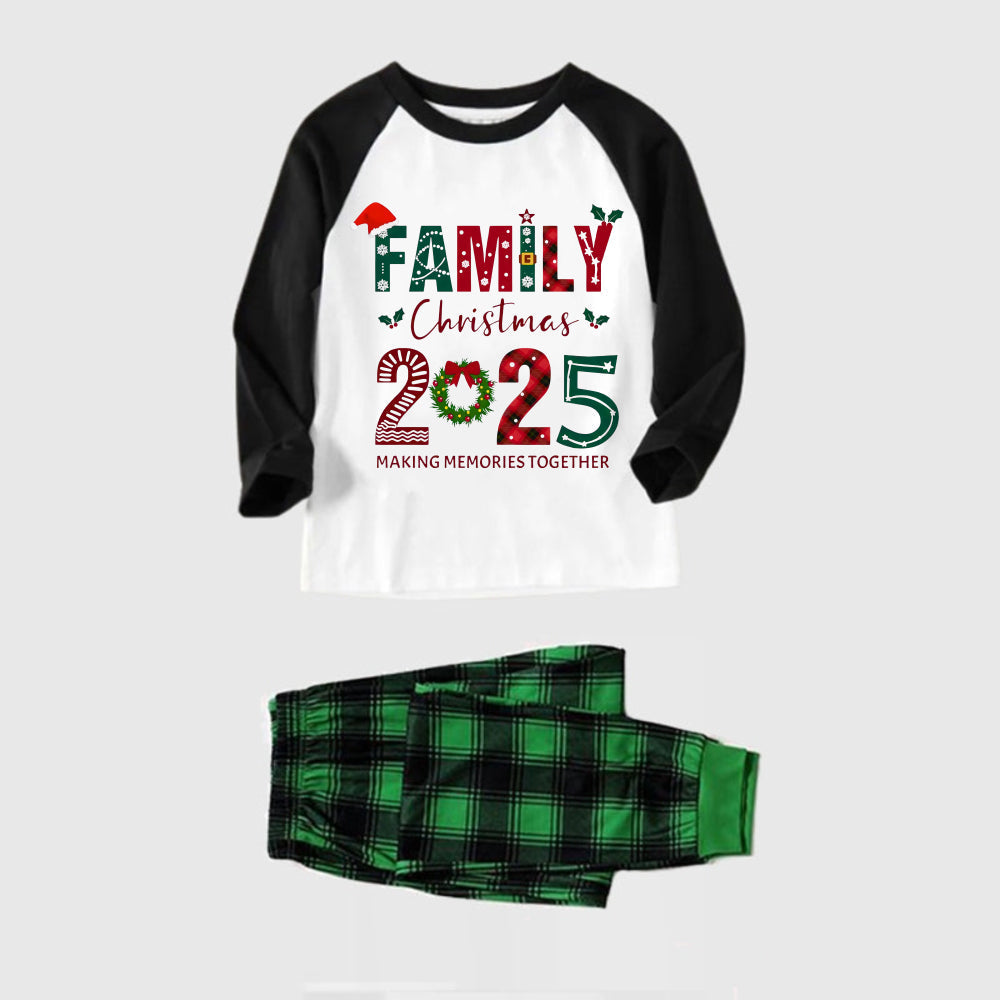 Black Raglan Top Green Plaid Christmas Pajamas Set With Christmas Holiday Text