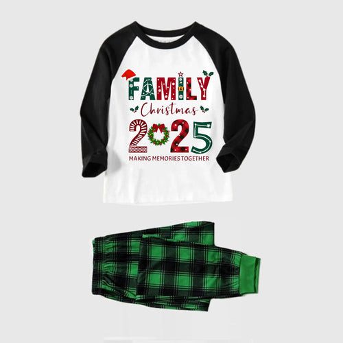 Black Raglan Top Green Plaid Christmas Pajamas Set With Christmas Holiday Text