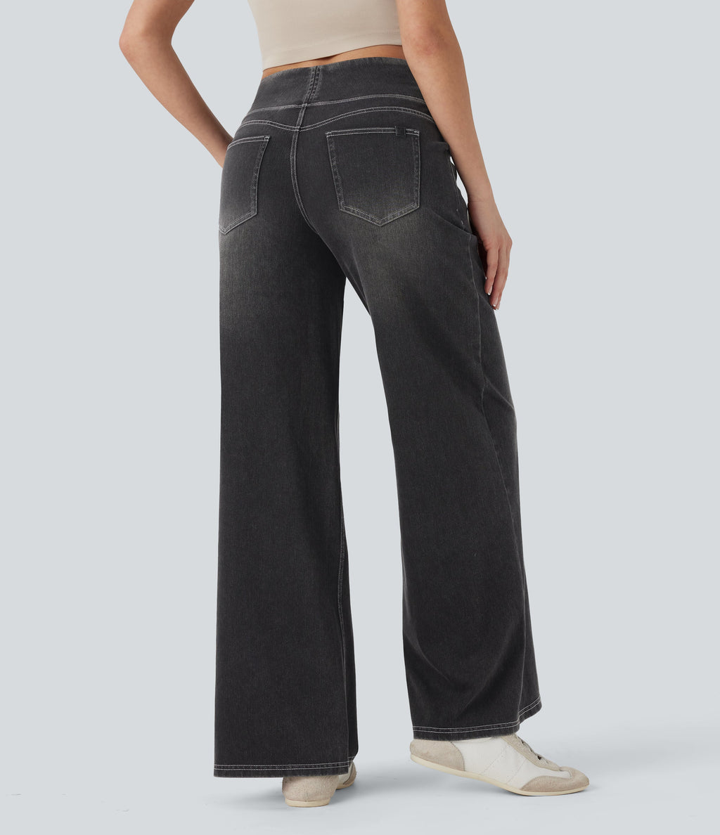 FlexTM SoCinched Mid Rise Tummy Control Casual Baggy Jeans with Pockets