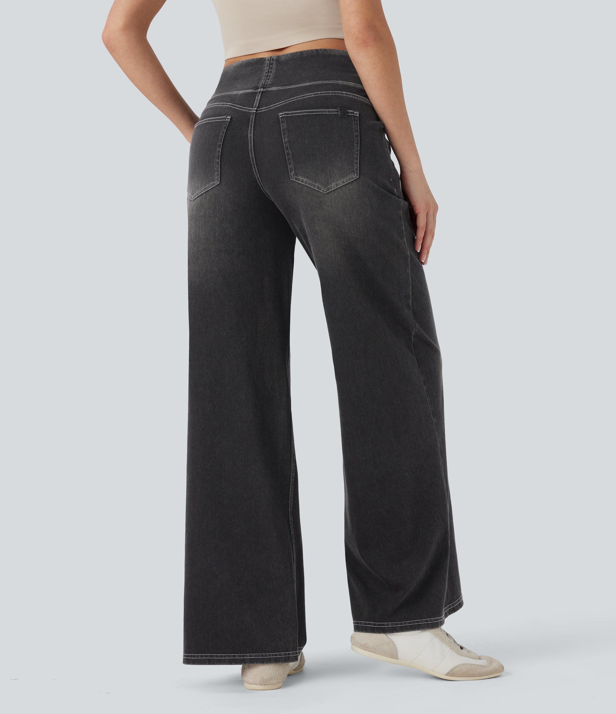 FlexTM SoCinched Mid Rise Tummy Control Casual Baggy Jeans with Pockets