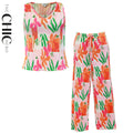 Featuring Tropical Floral Design V-Neck Vest Top & Pleated Pants