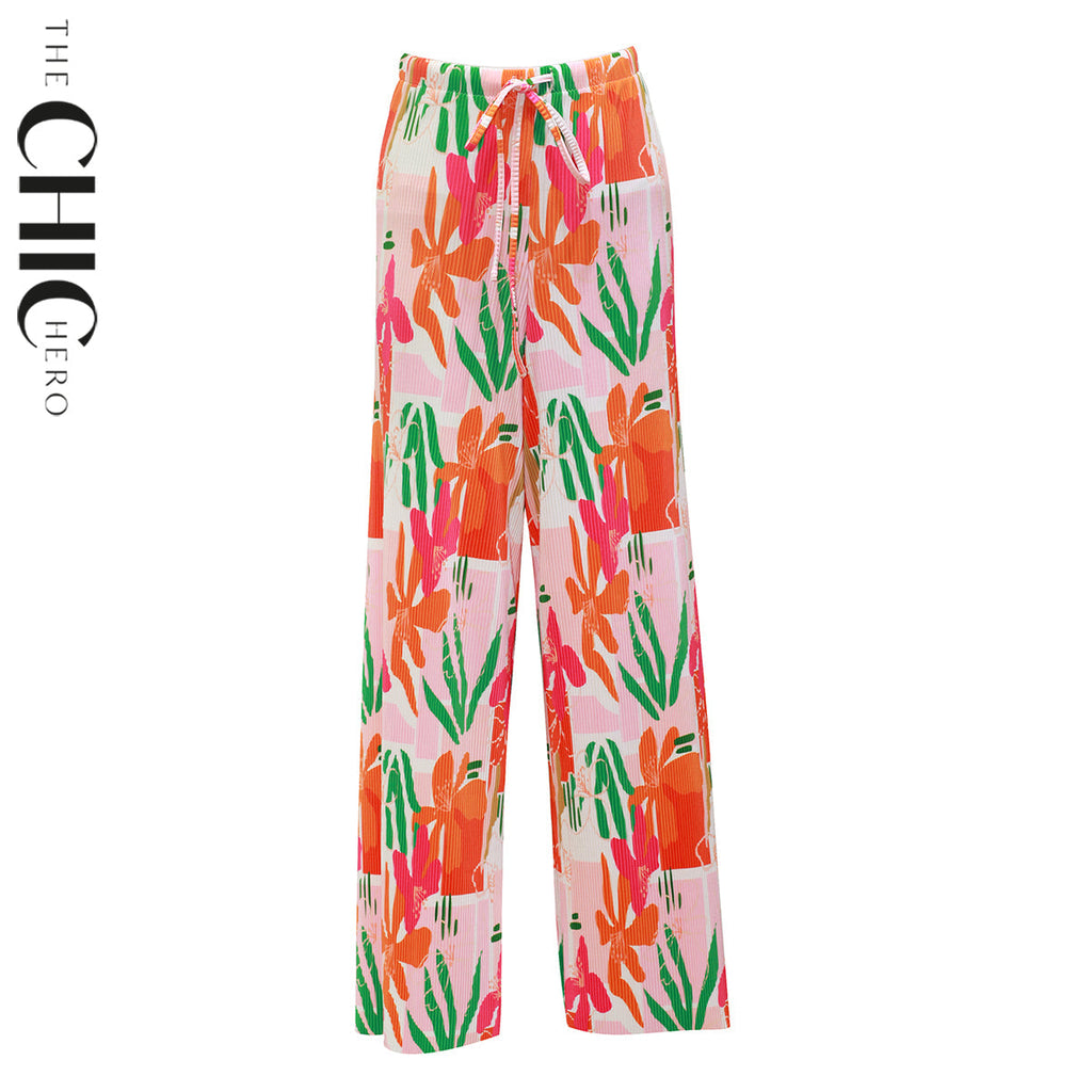 Featuring Tropical Floral Design V-Neck Vest Top & Pleated Pants