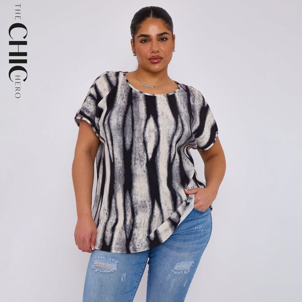 Monochrome Ripple Crew Neck Short Sleeve Shirt