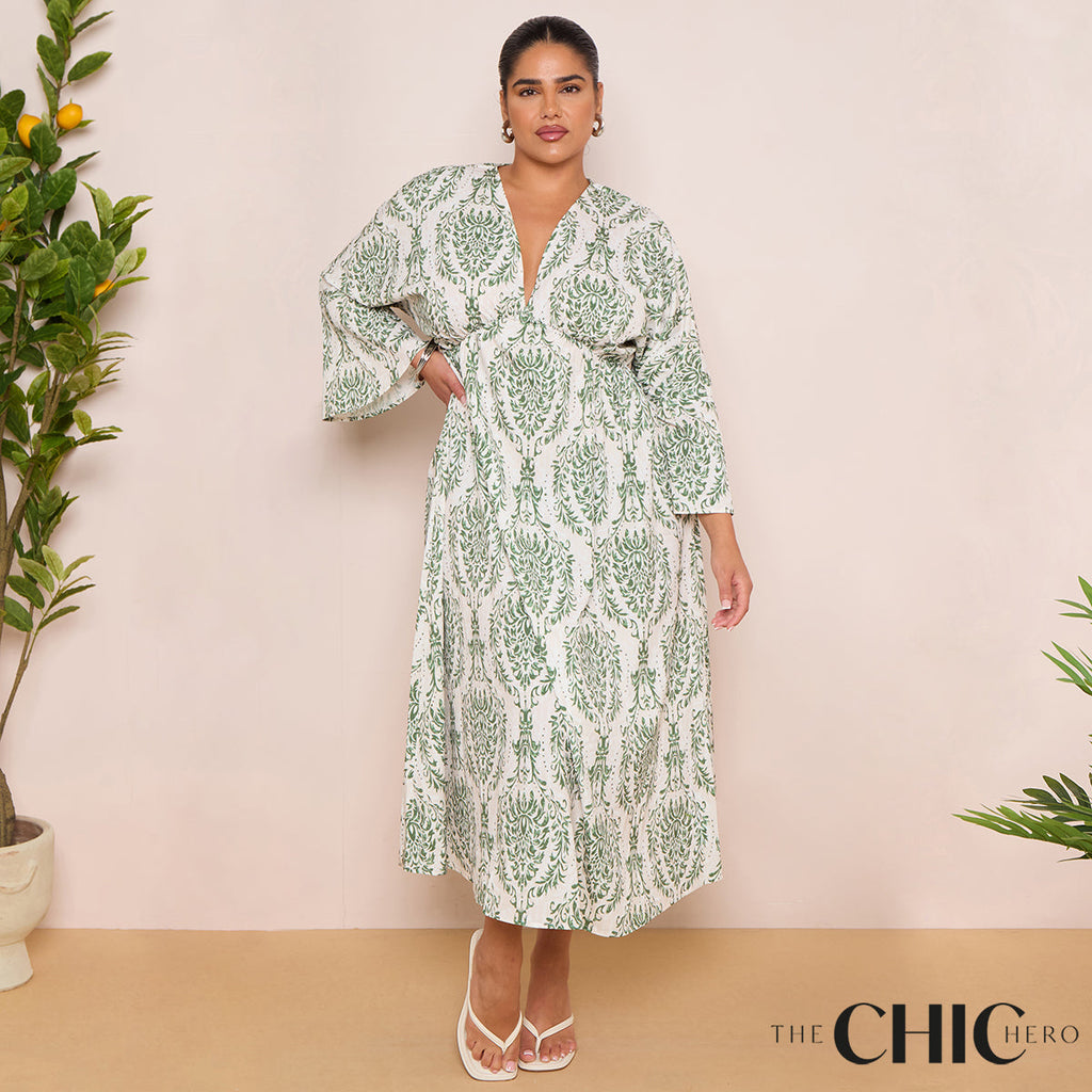 Long Sleeve Swing Maxi Dress in Leaf Print