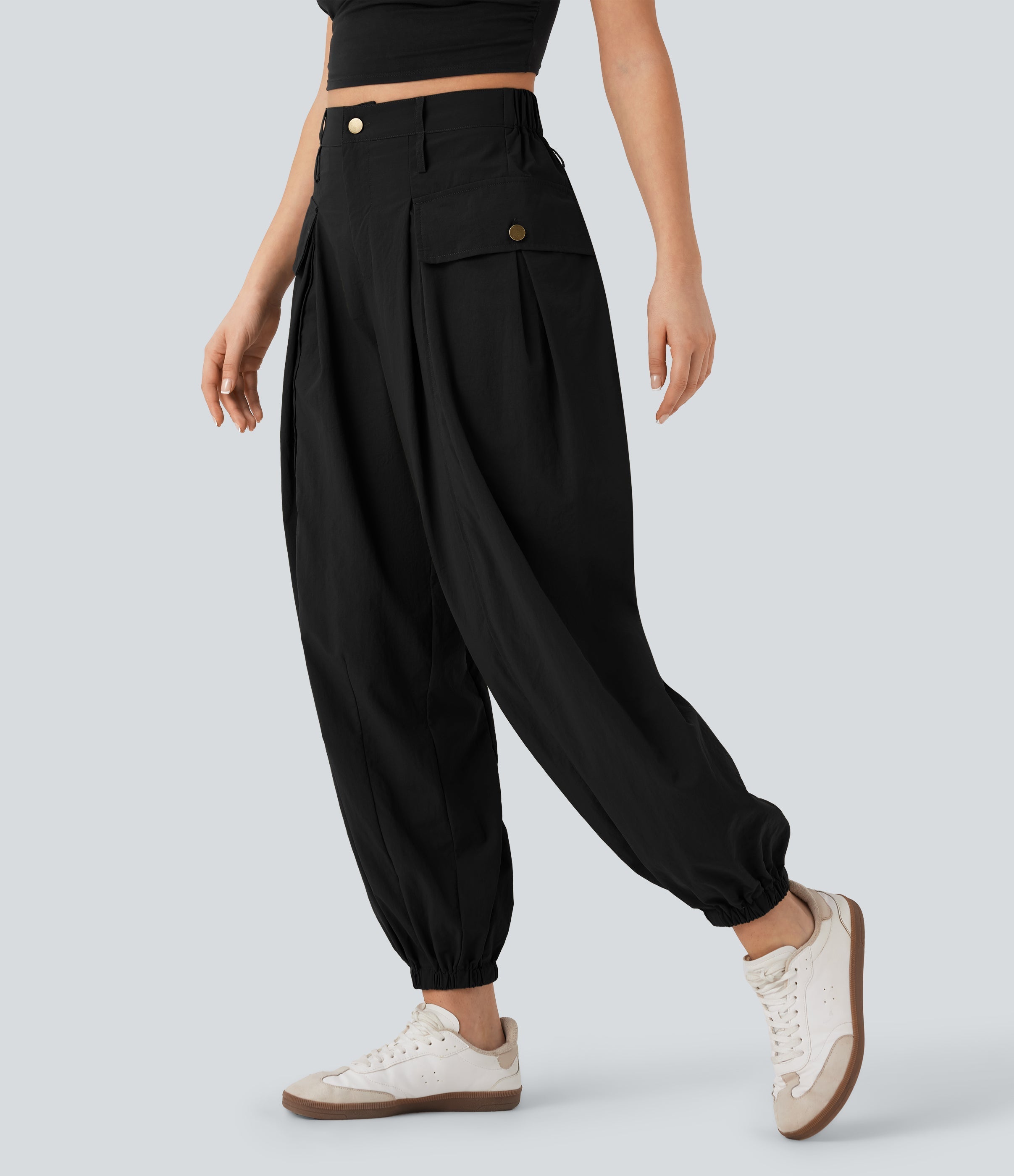 High Waisted Flap Pockets Casual Cargo Joggers