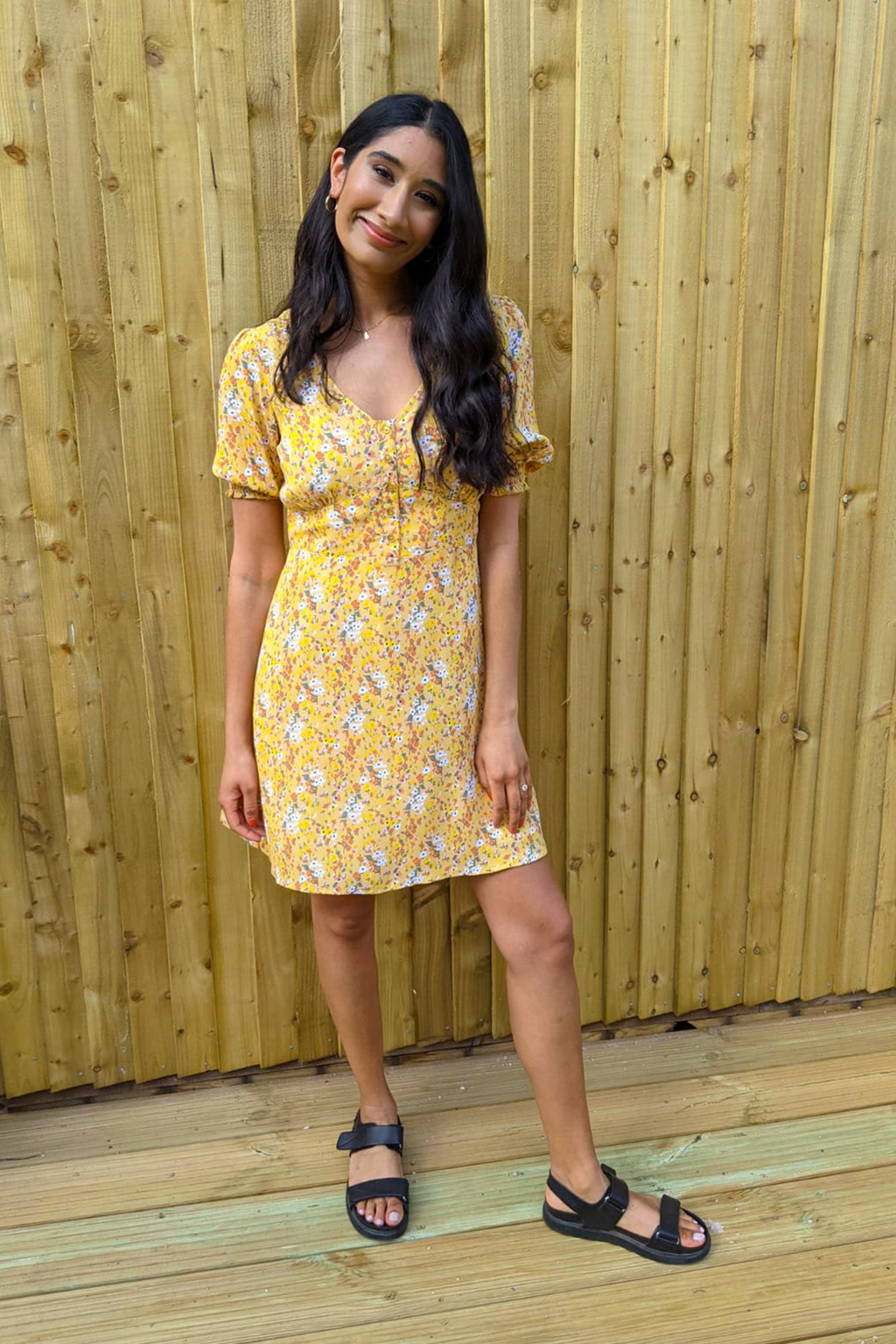 Siobhan - Button Front Mini Dress - Yellow