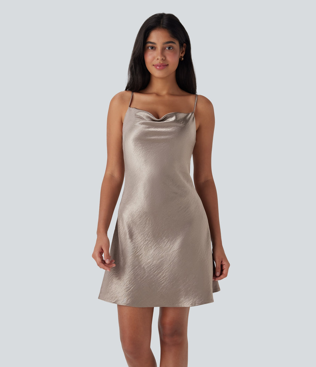 Cowl Neck Satin Mini Casual Slip Dress
