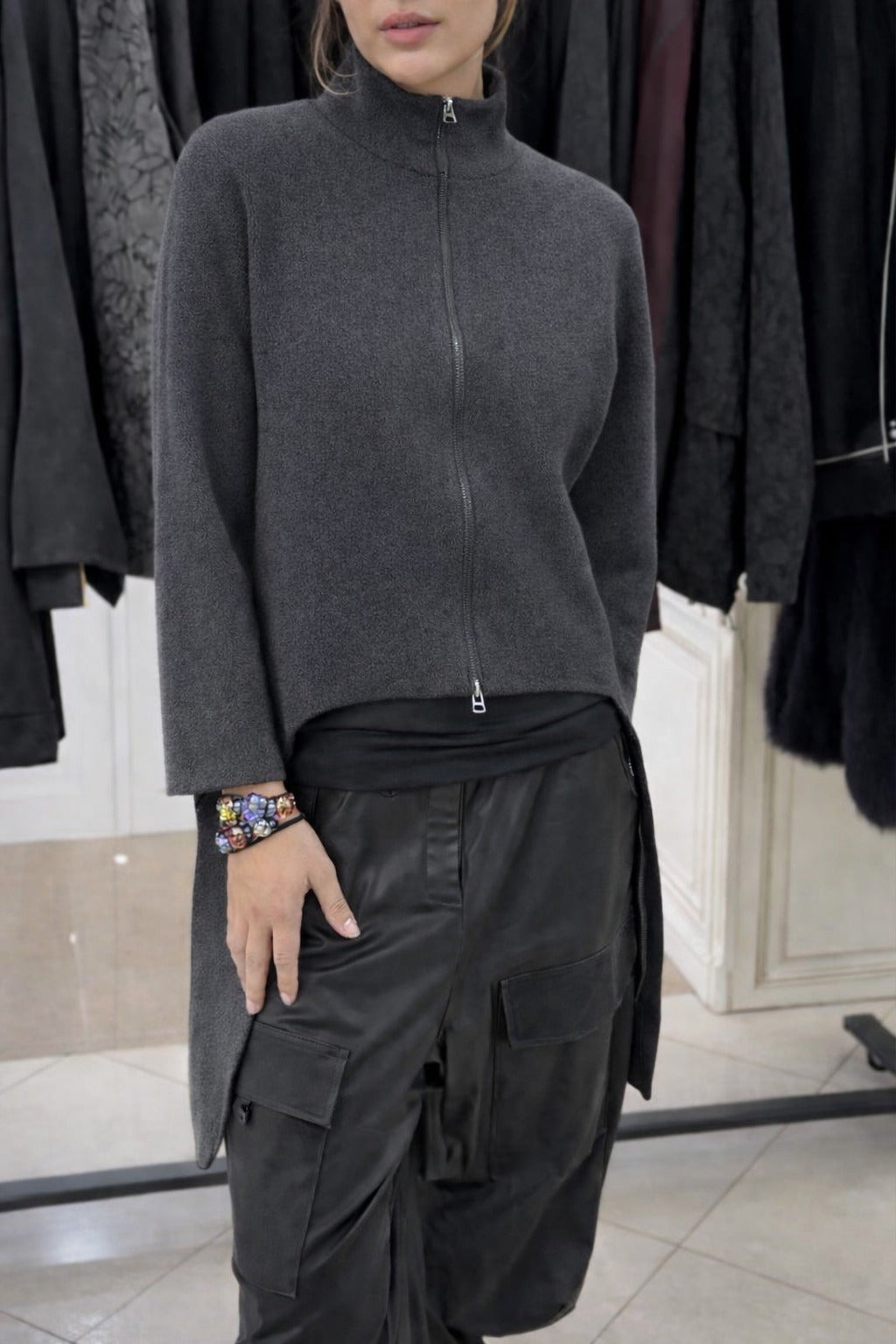 Women's Casual Trousers and Asymmetrical Long Top