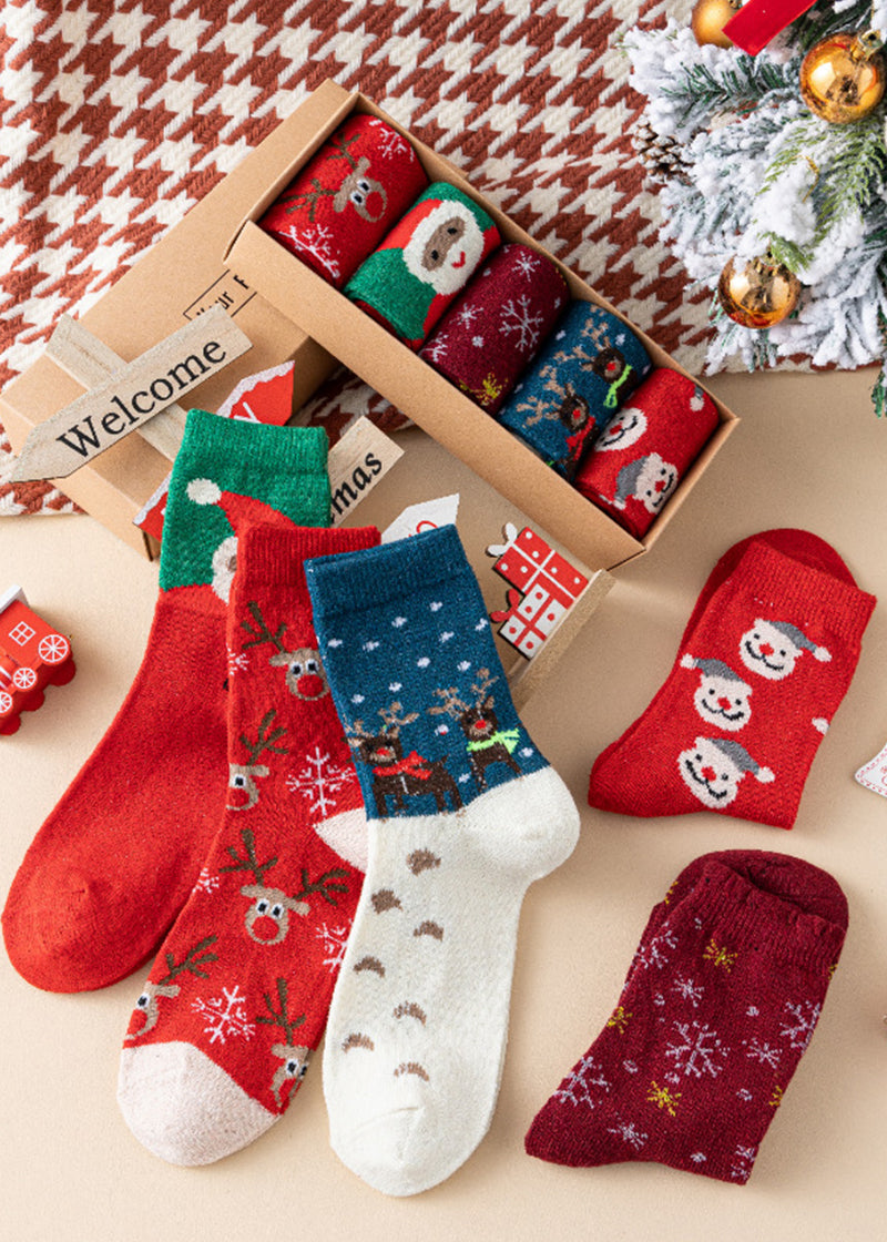 Cozy Christmas Wool Crew Socks - 5 Pairs