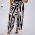 Monochrome Ripple Wide-Leg Drawstring Pants With Pockets