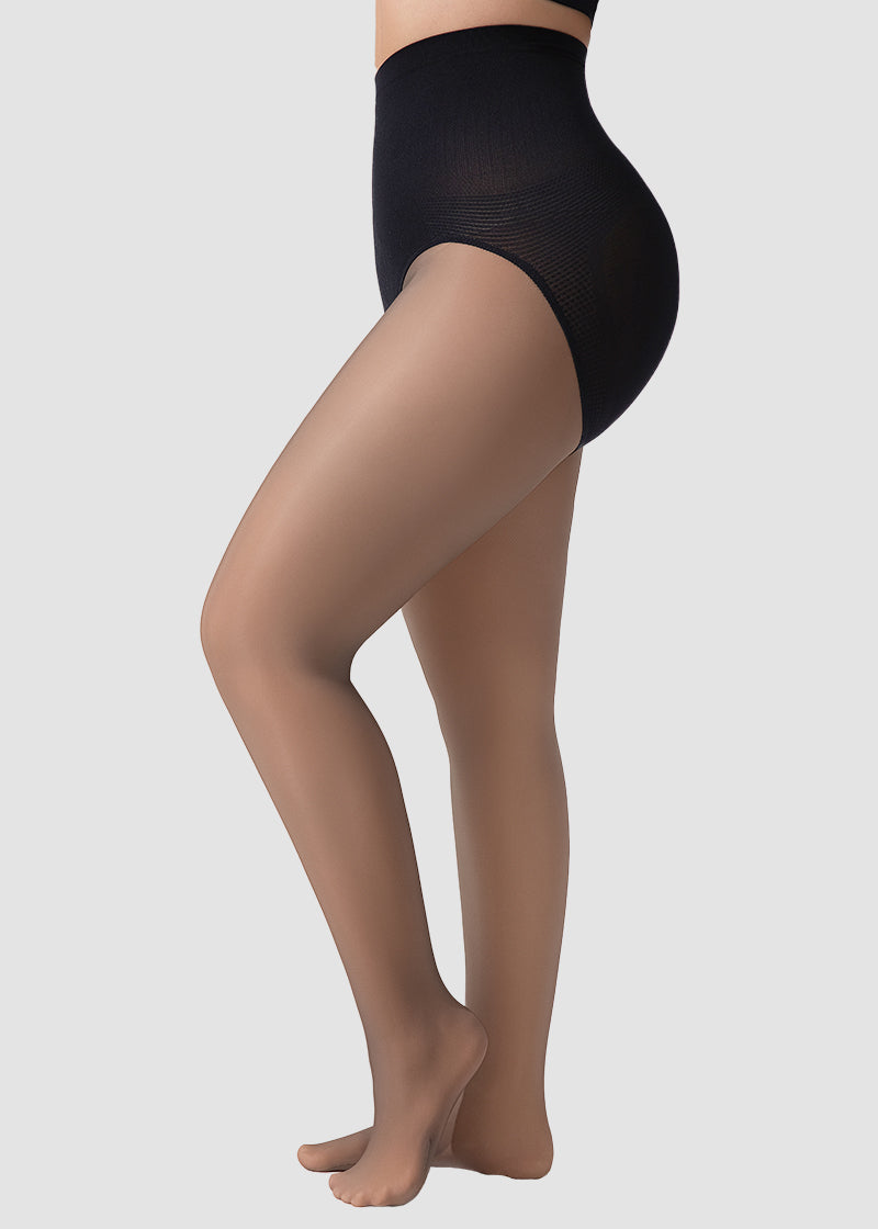 Semi-Sheer Black High-Waist Shaping Tights – Thin & Fleece-Lined