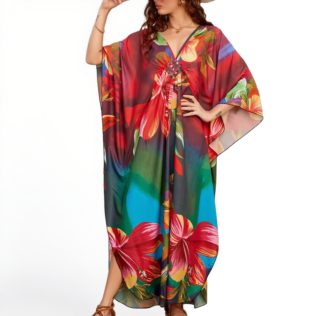 Bohemian Flower Prints Maxi Kaftan Dress