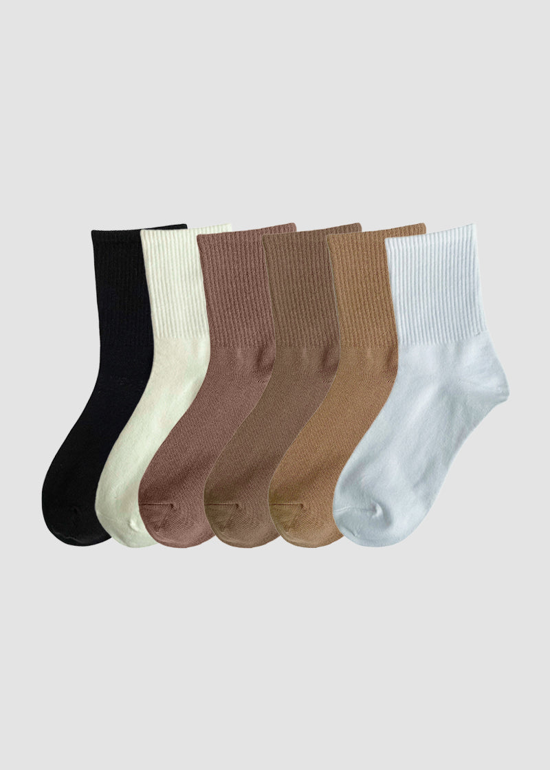 Ribbed Knit Cotton Crew Socks