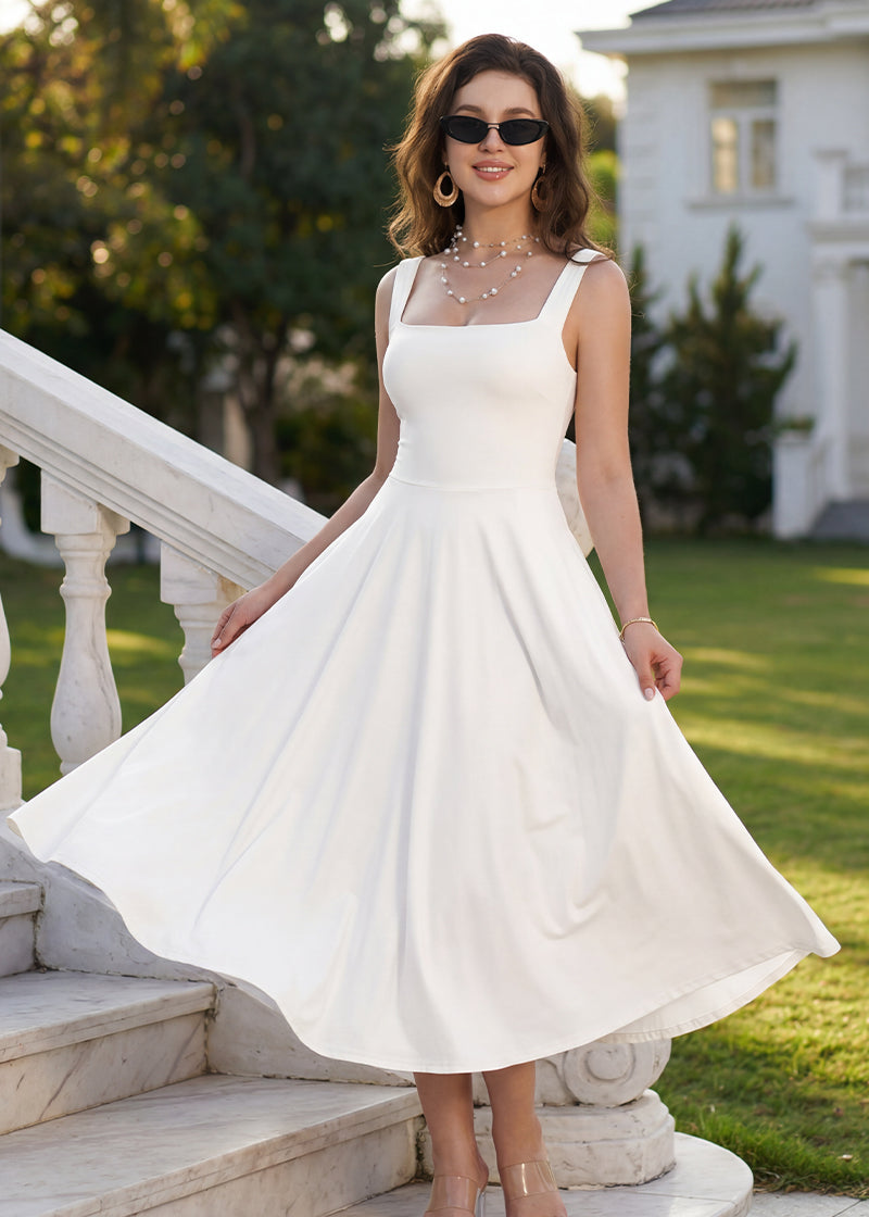 Women's Square Neck Sleeveless Flowy Maxi Dress with Pockets