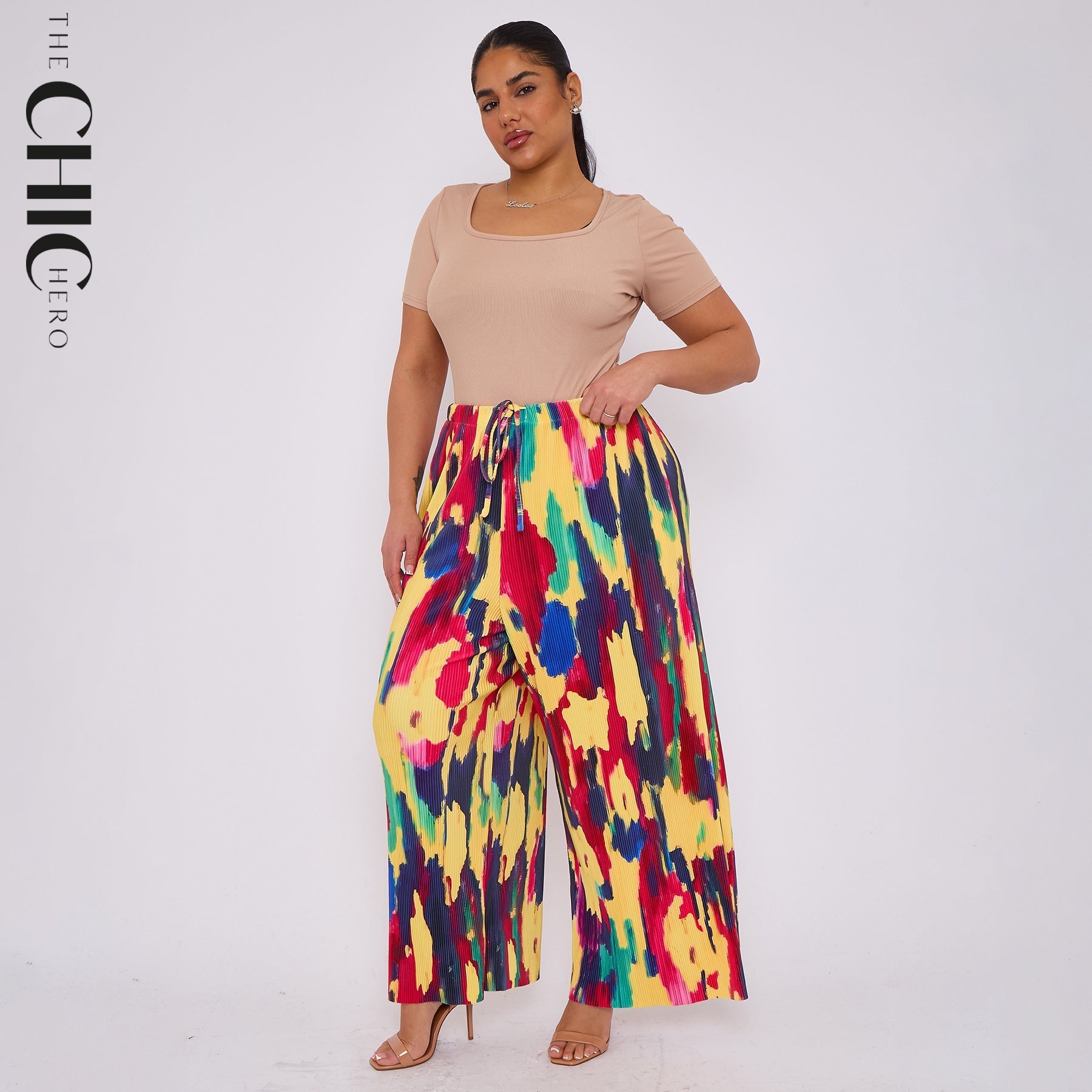 Abstract Tie-dye Palazzo Pleated Pants With Pockets