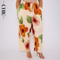 Abstract Floral Wide-Leg Drawstring Pleated Trousers With Pockets