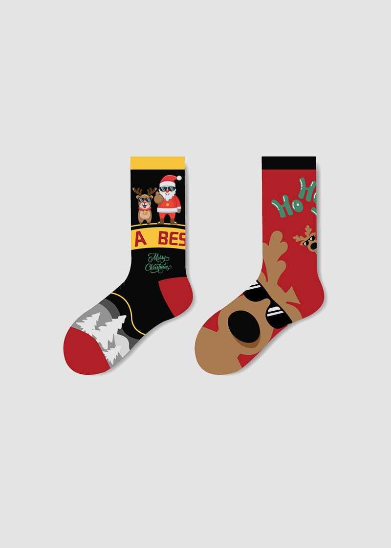 Festive Mismatched Christmas Crew Socks - 4 Pairs