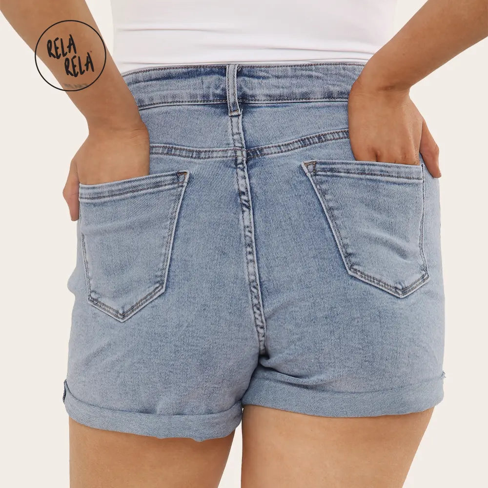 Women's Stretchy High Waisted Turn Up Denim Shorts UK 6-16 Womens Everyday Casual Fit Denim Bottoms