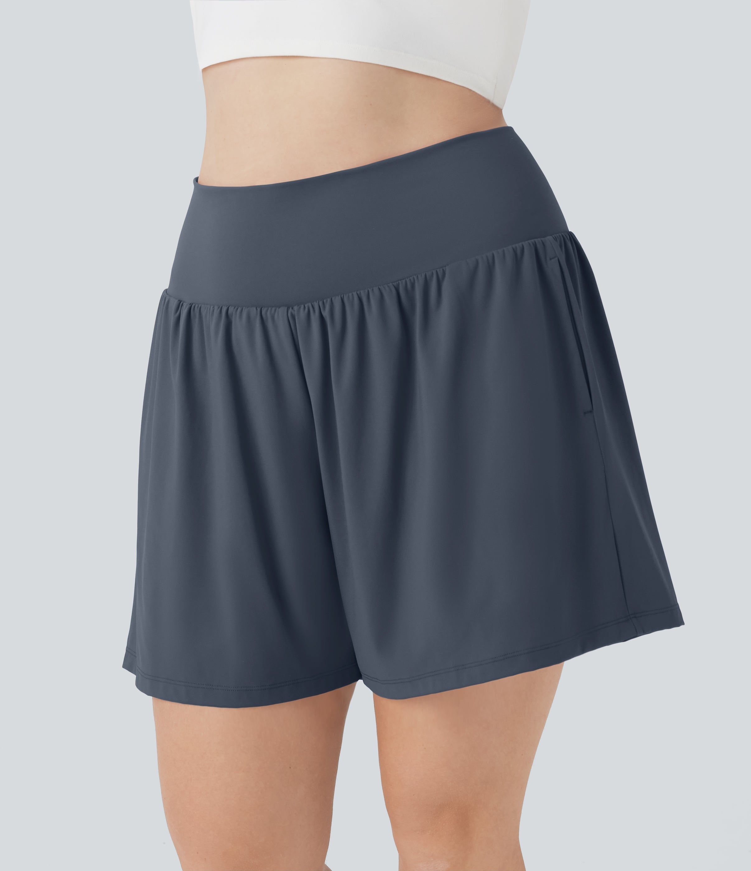 SoftlyZeroTM Airy Super High Waisted 2-in-1 Cool Touch Yoga Plus Size Shorts 7" with Pockets