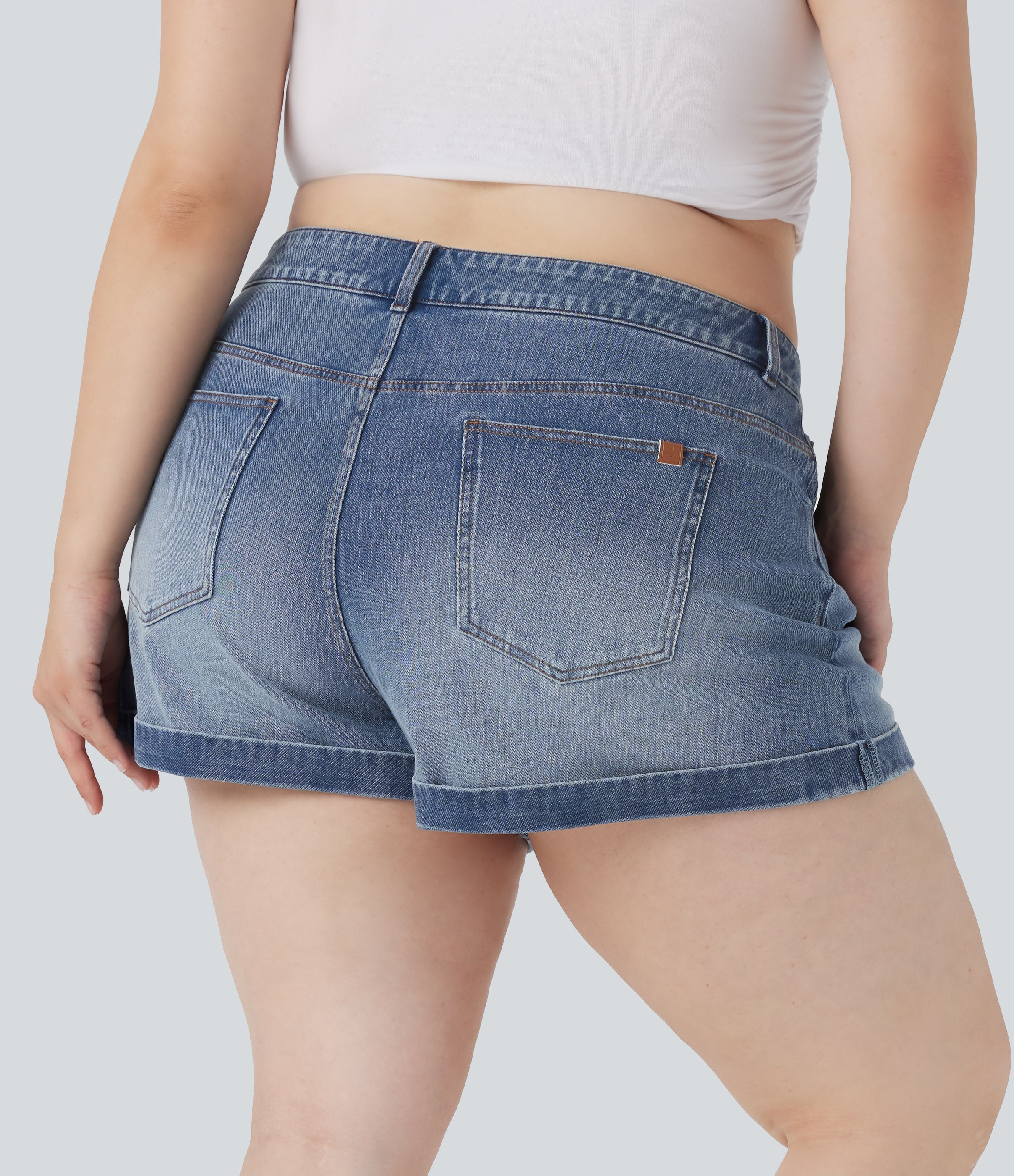 FlexTM Mid Rise Zipper Pockets Denim Casual Plus Size Shorts 3''