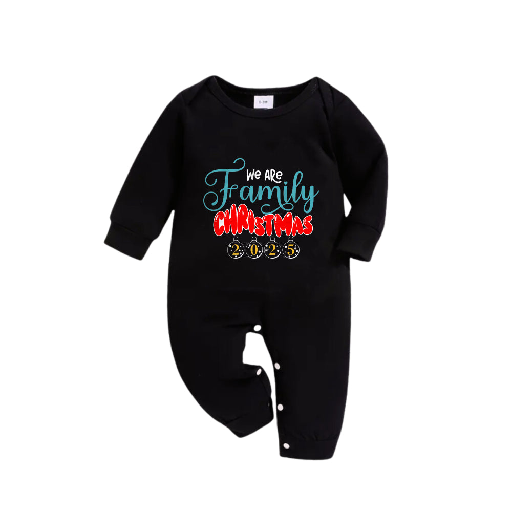 Christmas Family Matching Pajamas-Black Top and Green Plaid Pants Pjs Set with "We Are Family Christmas 2025" Print