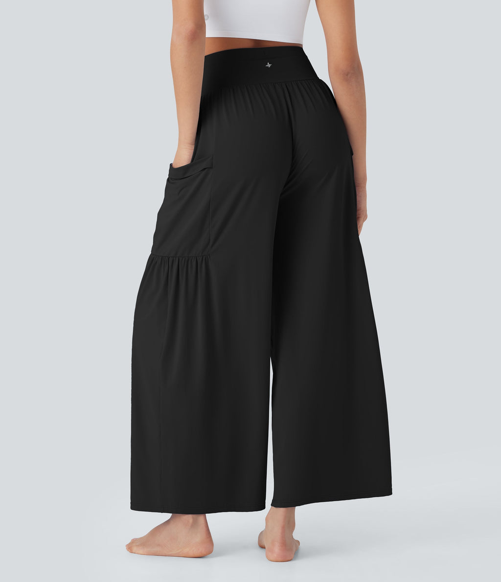 SoCinched High Waisted Tummy Control Drawstring Wide Leg Cool Touch Yoga Pants with Pockets-UPF50+