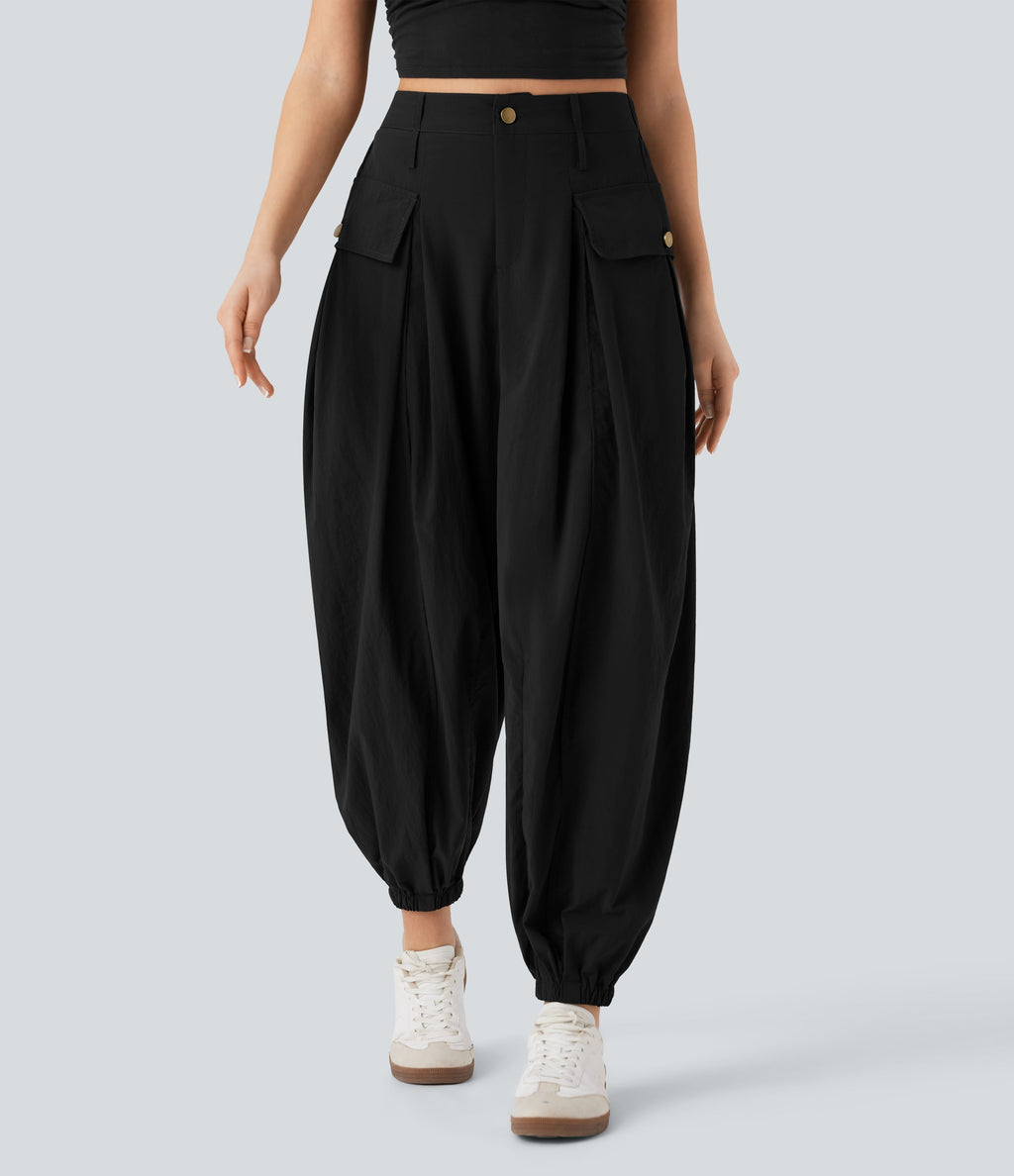 High Waisted Flap Pockets Casual Cargo Joggers