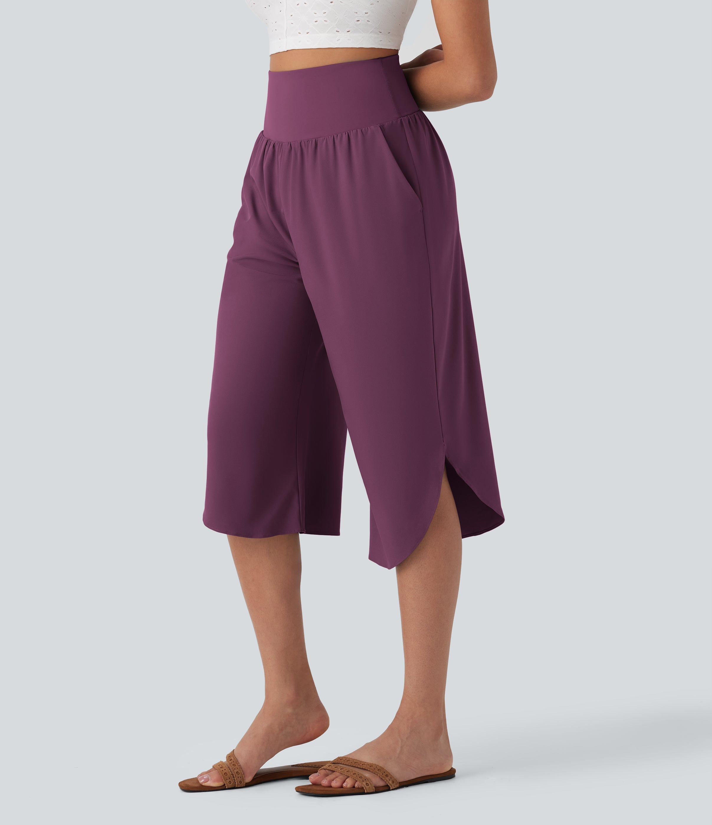 BreezefulTM SoCinched High Waisted Tummy Control Hem Quick Dry Capri Pants with Pockets