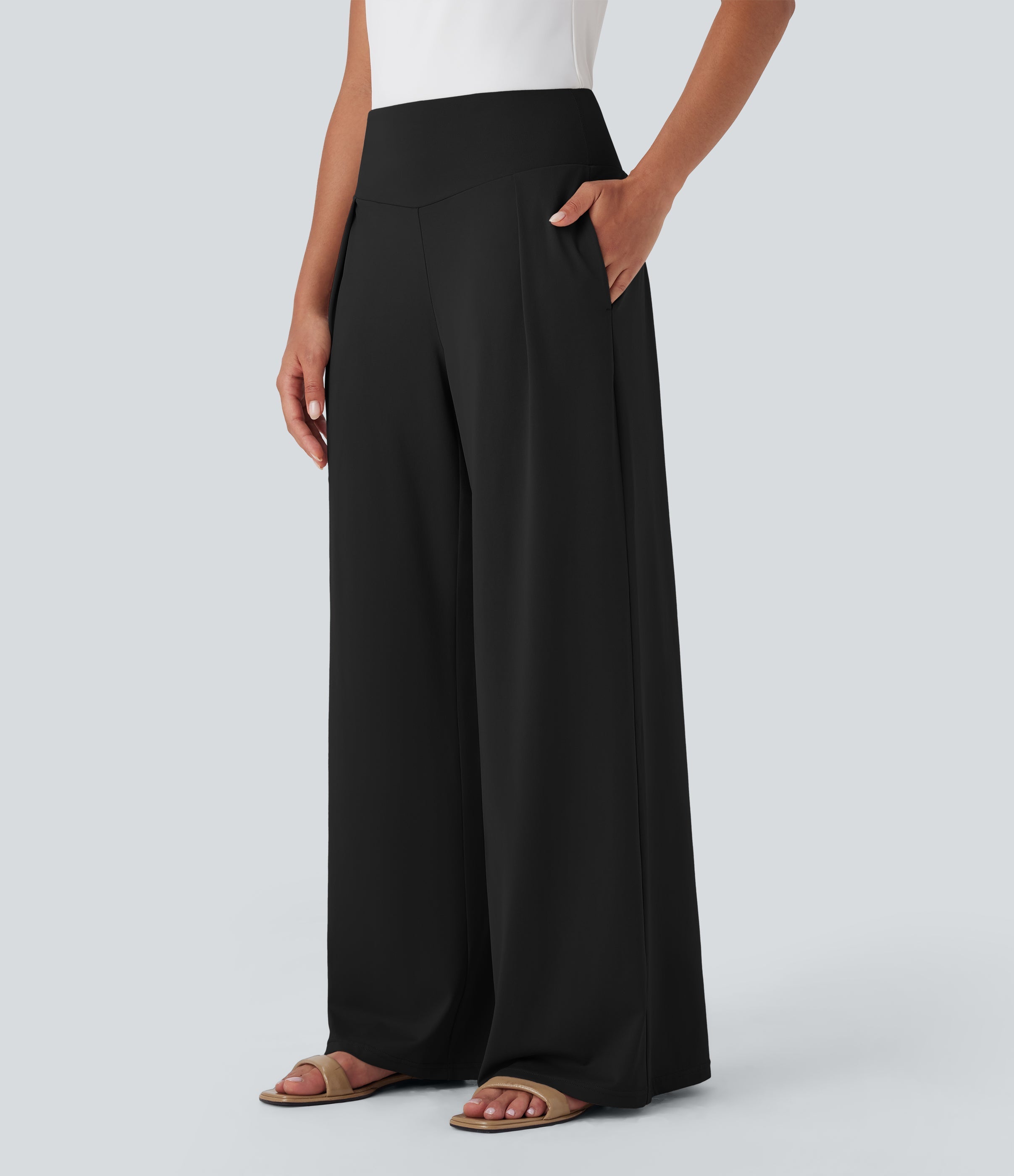 High Waisted Wide Leg Casual Pants with Pockets