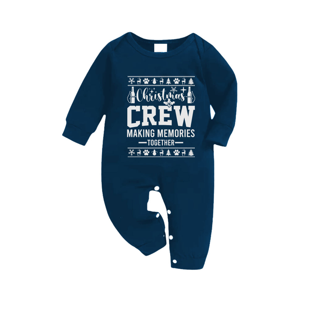 Christmas Family Matching Pajamas-Navy & Sky Blue Plaid Pjs Set with "Christmas Crew Making Memories Together" and Christmas Pattern Print