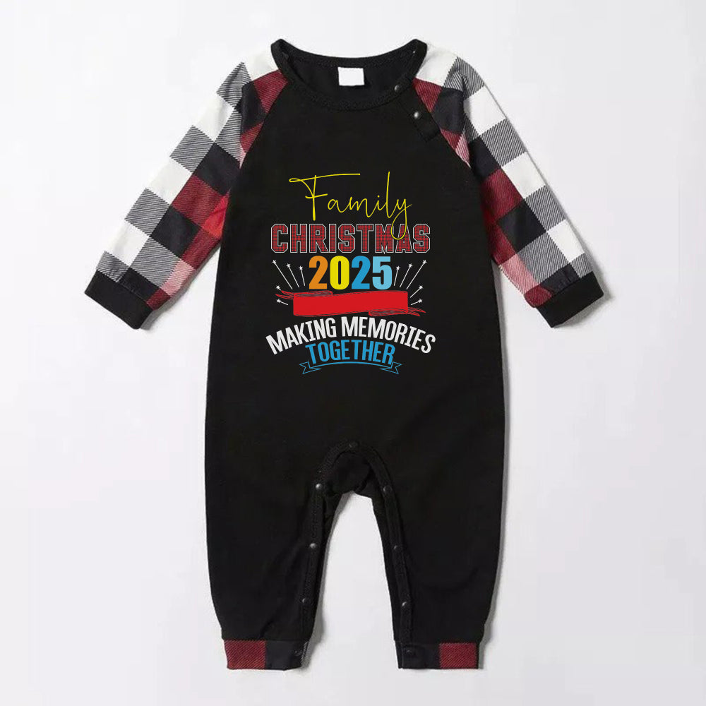 Christmas Family Matching Pajamas-Red and Gray Plaid Pjs set with "Family Christmas 2025 Making Memories Together" Colorful Print