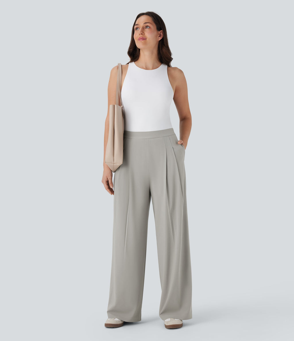 BreezefulTM High Waisted Wide Leg Quick Dry Work Pants with Pockets