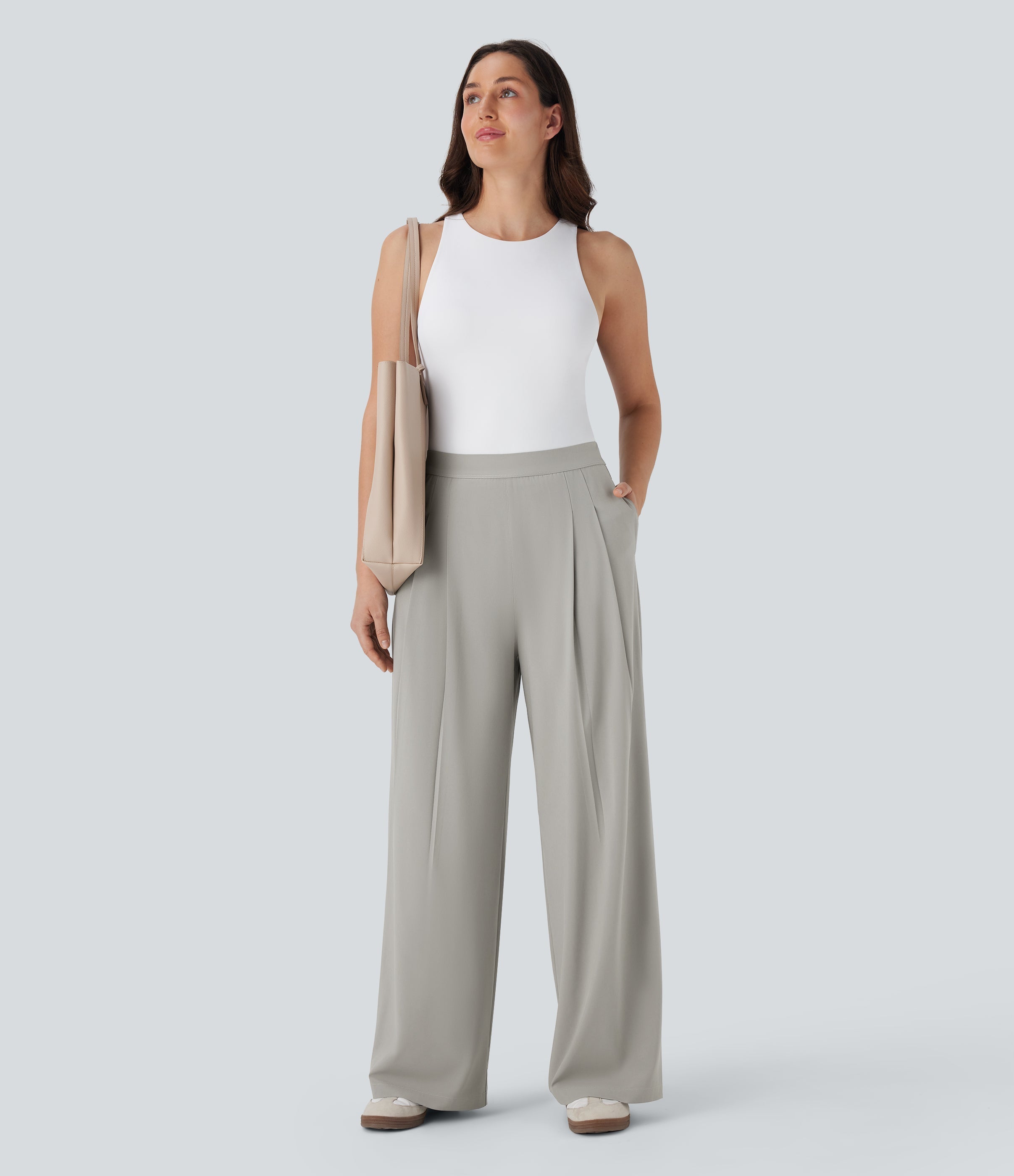 BreezefulTM High Waisted Wide Leg Quick Dry Work Pants with Pockets