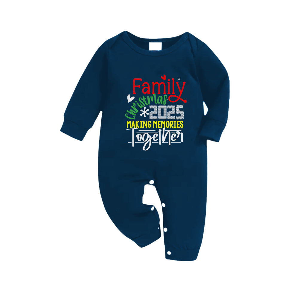 Christmas Family Matching Pajamas-Navy & Sky Blue Plaid Pjs Set with "Family Christmas 2025 Making Memories Together" Artistic Font Print