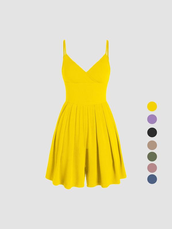 Women's Plain Backless Wrap Cami Romper, Casual Adjustable Spaghetti Strap Wide Leg Romper, Summer Outfits 2025, Ladies Clothes for Daily Wear