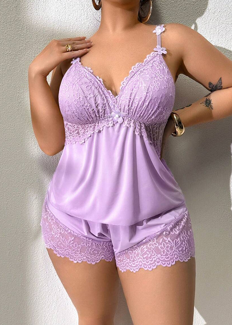 Plus Size Lace Satin Cami Pajama Set – Sexy Two-Piece Sleepwear for Women